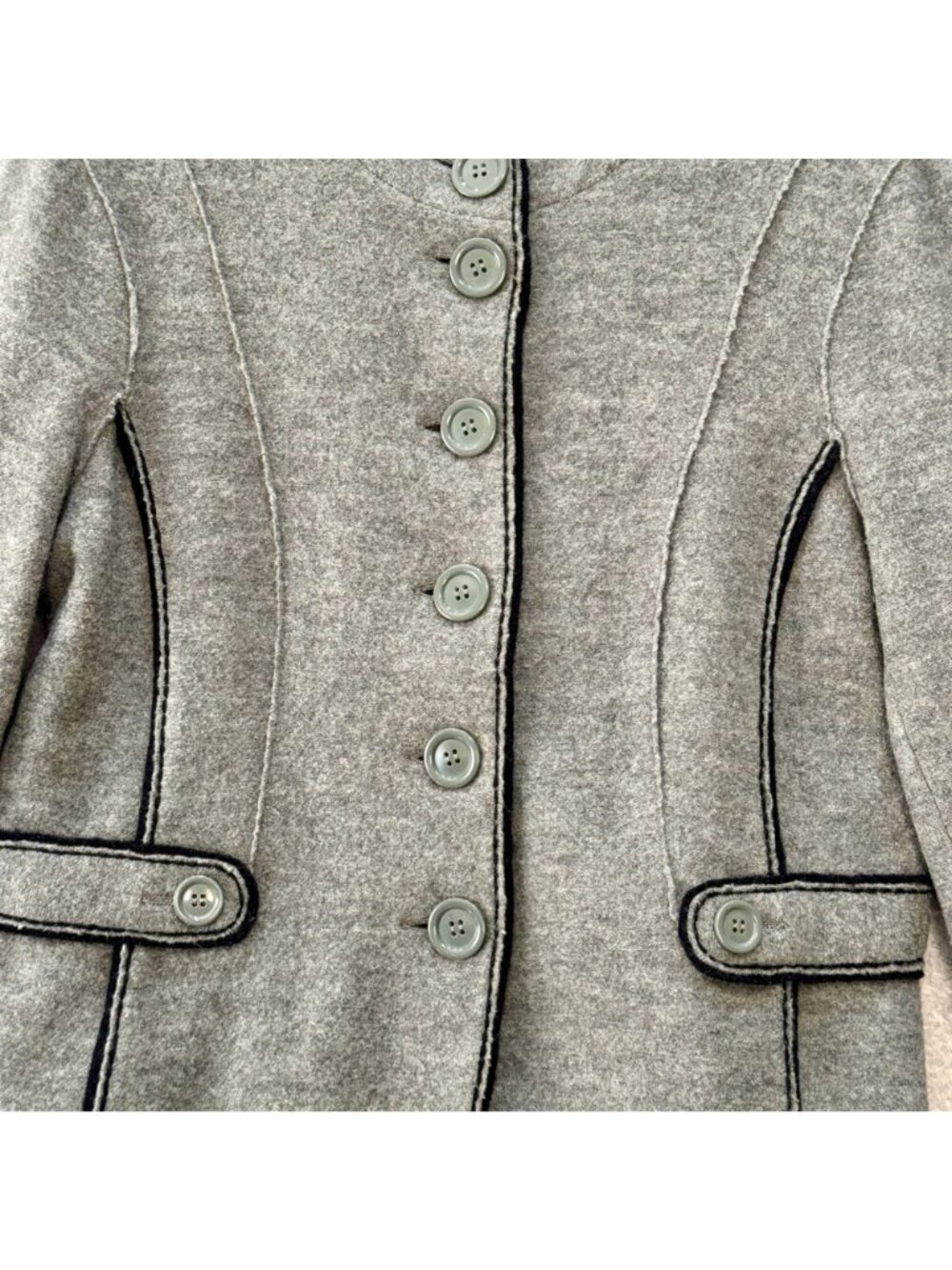 Talbot's Merino Wool Cardigan Jacket Medium Petite Grey Military Dark Academia - Picture 3 of 13